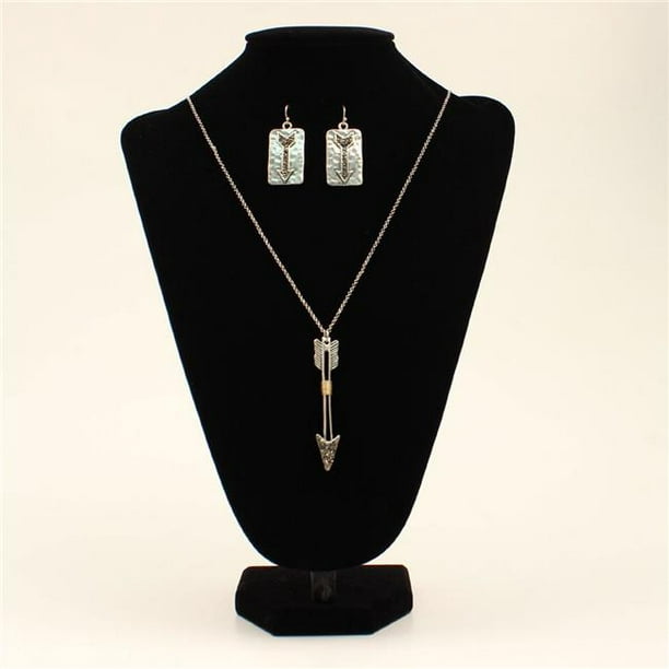 Silver Chain Hammered Plate Tree Design Pendant Necklace With Earrings